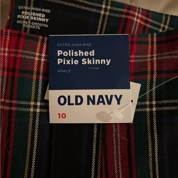 Old Navy Extra High Rise Polished Pixie Skinny pants Christmas Holiday Plaid - Picture 2 of 4
